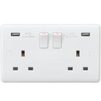 Knightsbridge Curved Edge 13A 2G Switched Socket with Dual USB Charger (5V DC 3.1A shared) - ()