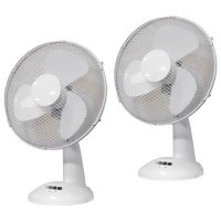 Pair of Prem-I-Air 12" (30cm) White Oscillating Desktop Fans with 3 Speed Settings (EH1523)