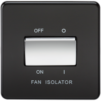 Knightsbridge Screwless 10AX 3 Pole Fan Isolator Switch - Matt Black with Chrome Rocker  (SF1100MB)