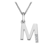 Hot Diamonds Sterling Silver Diamond set Initial M Pendant on 16-18" Box Chain