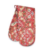 William Morris Red Minor Strawberry Thief Double Oven Gloves