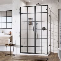 Roman Liberty Black Grid 10mm Hinged Door with One In-Line Panel 1200 x 800mm Left Hand (Corner Fitting)