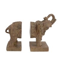 Elur Carved Wood Effect Book Ends Elephant 23cm
