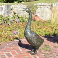 Solstice Sculptures Goose Tall 66cm in Dark Verdigris