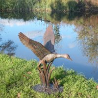 Solstice Sculptures Duck in Flight 69cm in Dark Verdigris