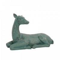 Solstice Sculptures Deer Lying Large 36cm in Gold Verdigris