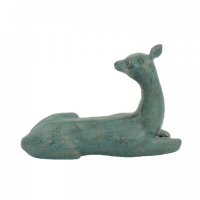 Solstice Sculptures Deer Lying Large 36cm in Gold Verdigris