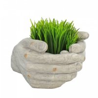 Solstice Sculptures Cupped Hands Planter 19cm -Wthrd Lt StoneEff