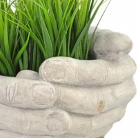 Solstice Sculptures Cupped Hands Planter 19cm -Wthrd Lt StoneEff