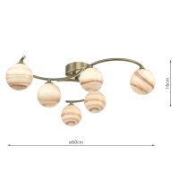 Atiya 6 Light Sem-Flush Ceiling Light Antiq Brass-Planet Glass