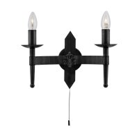 Searchlight Cartwheel Ii 2 Light Wall Bracket Wrought Iron Black