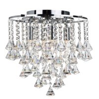 Searchlight Dorchester-4 Light Flush Ceiling Chrome with Clear Crystal Buttons & Pyramid Drops