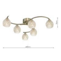 Nakita 6 Light Semi Flush Antique Brass With Dimpled Glass