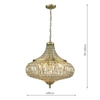 Asmara 6 Light Pendant Antique Brass Crystal