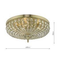 Asmara 5 Light Flush Antique Brass Crystal