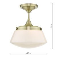 Caden Semi Flush Antique Brass Opal Glass IP44