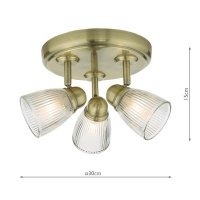 Cedric 3 Light Spotlight Antique Brass Glass IP44
