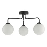 Feya 3 Light Semi Flush Ceiling Light Matt Black Opal Glass