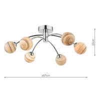 Izzy 6 Light Semi Flush Polished Chrome Swirl Glass