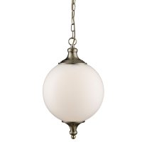 Searchlight Vulcan - 1Lt Pendant, Antique Brass, Shiny Opal Glass