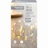 Premier Decorations MicroBrights Battery Operated Multi-Action Lights with Timer 50 LED on Silver Wire - Warm White