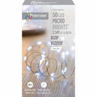 Premier Decorations MicroBrights Battery Operated Multi-Action Lights with Timer 50 LED - White