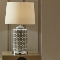 Pacific Lifestyle Aris Tall Grey and White Geo Pattern Table Lamp