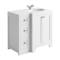 Harrogate Brunswick Arctic White 900mm Return Vanity Unit & White Solid Surface Basin - Right Hand