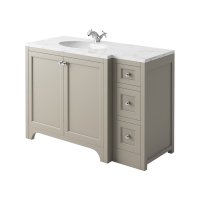 Harrogate Brunswick Dovetail Grey 1200mm Return Vanity Unit & Carrara Solid Surface Basin - Left Hand