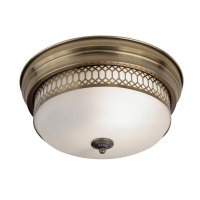 Searchlight Edinburgh 2 Light Flush Antique Brass with Opal Glass. Ip44