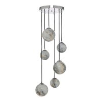 Dar Mikara 6 Light Cluster Pendant Marble Effect Glass & Pol Chr