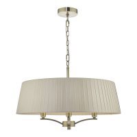 Cristin 4 Light Pendant Antique Brass With Taupe Ribbon Shade