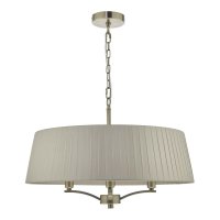 Cristin 4 Light Pendant Antique Brass With Taupe Ribbon Shade