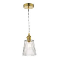 1LT Pendant Natural Brass C/W Ribbed Glass Shade