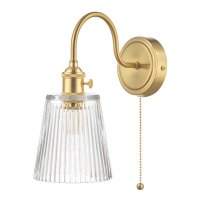 1lt Wall Light Brass With Clear Ribbed Glass Shade