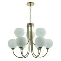 Indra 9 Light Pendant Natural Brass With Opal Glass