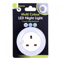 Benross LED Night Light With Socket - White/Blue/Green