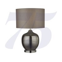 Searchlight Lydia Smoked Ridged Detail Glass Table Lamp With Grey Drum Shade