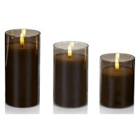 Premier Decorations FlickaBrights Glass Cup Candles (Set of 3) 7.5cm Dia. - Grey