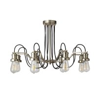 Searchlight Olivia 8Lt Ceiling, Black Braided Fabric Cable, Satin Silver