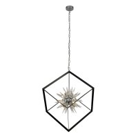 Searchlight Stellar 6 Light Spike Ball Pendant, Matt Black Frame W Crystal Glass