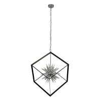 Searchlight Stellar 6 Light Spike Ball Pendant, Matt Black Frame W Crystal Glass