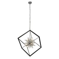 Searchlight Stellar 6 Light Spike Ball Pendant, Matt Black Frame W Crystal Glass