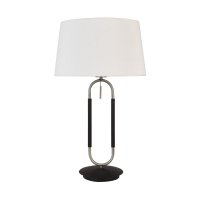 Searchlight Jazz Table Lamp, Satin Silver & Black, White Velvet Shade