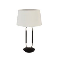 Searchlight Jazz Table Lamp, Satin Silver & Black, White Velvet Shade