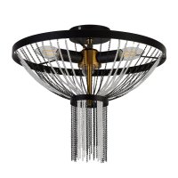 Searchlight Baguette 3Lt Ceiling Light, Black With Satin Brass