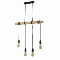 Searchlight Woody 4 Light Bar Ceiling Pendant - Wood & Black Metal