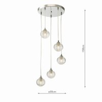 Federico 5 Light Cluster Pendt Polished Chrome Clear Ribbed Gl