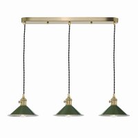 Hadano 3 Light Brass Suspension With Olive Green Shades