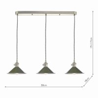 Hadano 3 Light Antique Chrome Suspension With Olive Green Shades